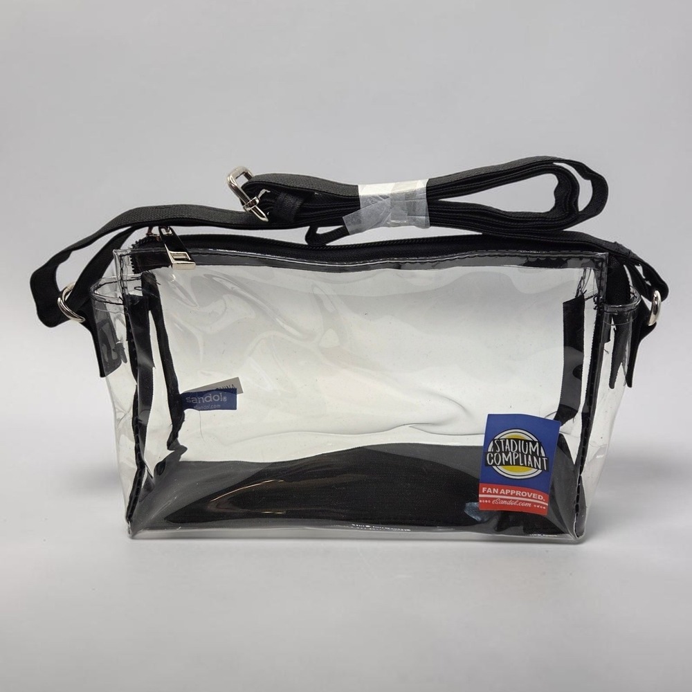 Sandol Clear Stadium Compliant Crossbody Bag Black Trim Adjustable Strap PVC